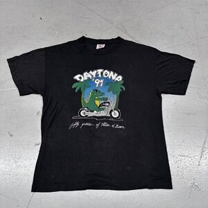 Vintage Daytona Bike Rally Shirt Mens XL Black Alligator Graphic 1991 50 Years